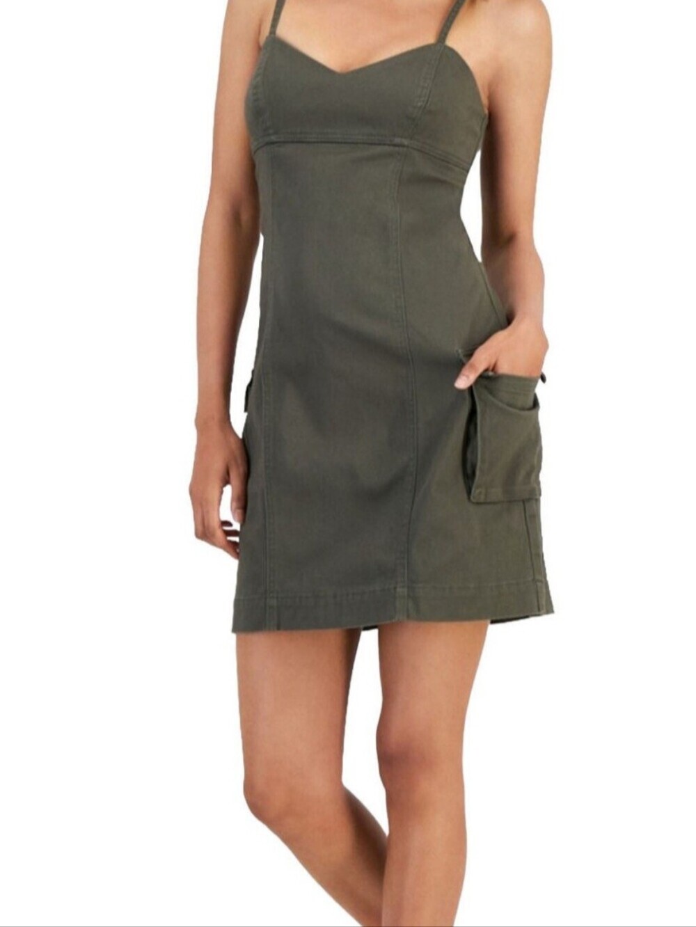 TINSELTOW Sleeveless Cargo Pocket Mini Dress in Olive